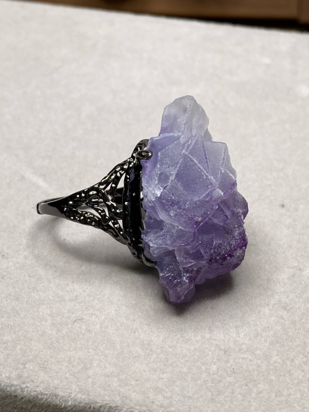 Purple Fluorite Crystal Cluster Ring • Deep Violet Stone • Geometric Statement